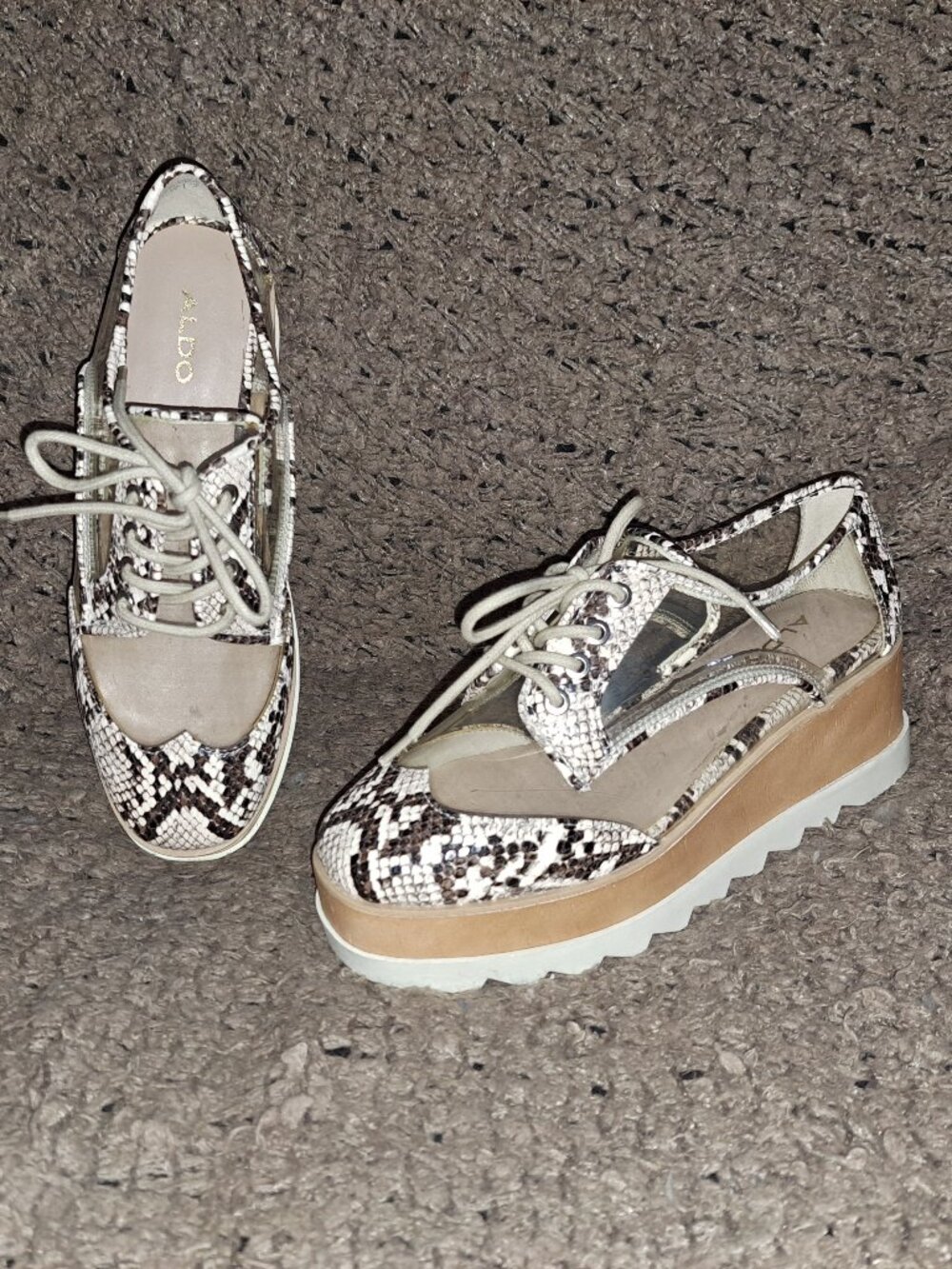 ALDO-Sassafras-Clear & Snakeskin Pattern Platform Oxfords-Lace Up-Sz 6.5-NWOB